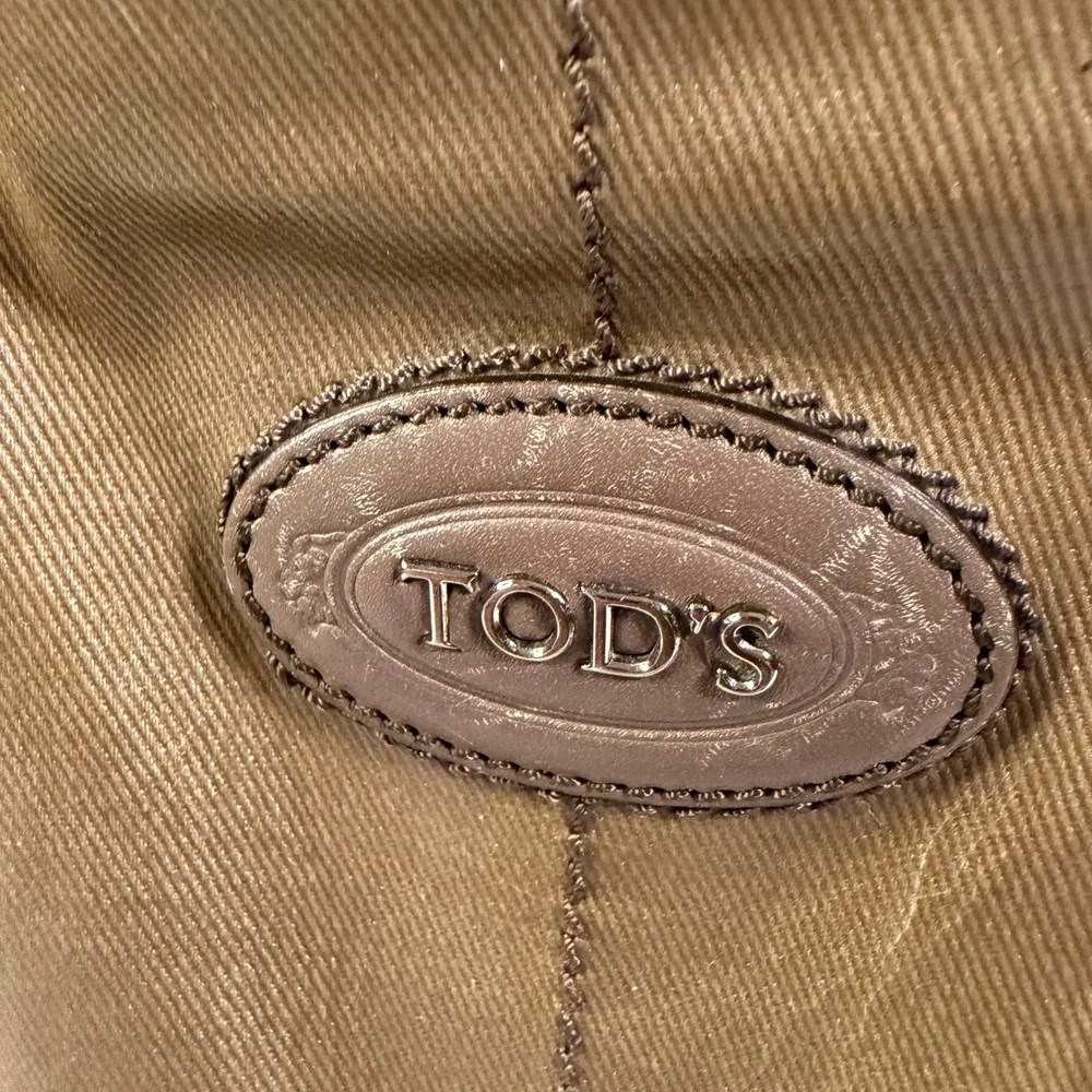 Tod's Shoulder Bag Medium Bronze Coated Canvas Leather Trim Tote + Luxury Hobo